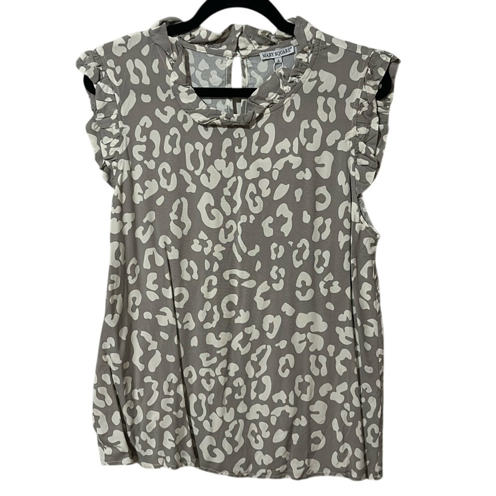 Mary Square Wildly Wonderful Grey Michelle‎ Top Cheetah Leopard Ruffle Blouse